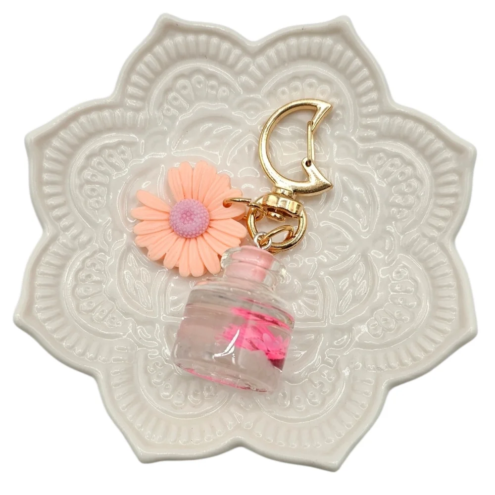 Small Peach Chrysanthemum Bottle Key Chain/Charm Purse Clip